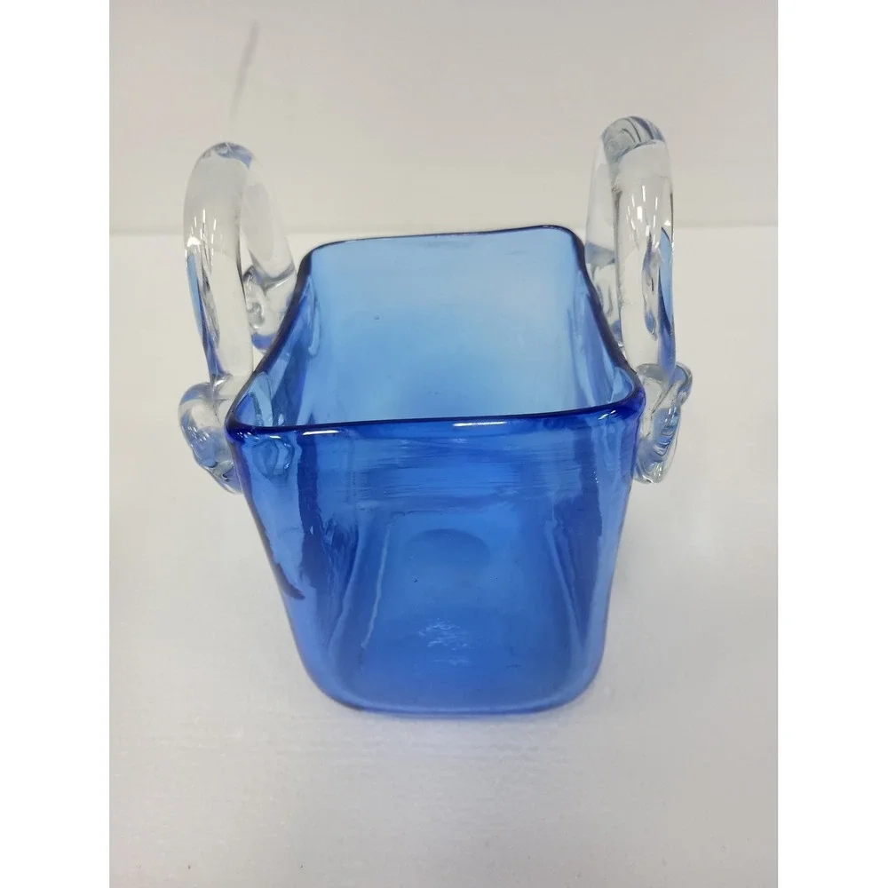 Vintage Art Glass Purse Decorative Vase Small Cobalt Blue Handbag Art Deco
